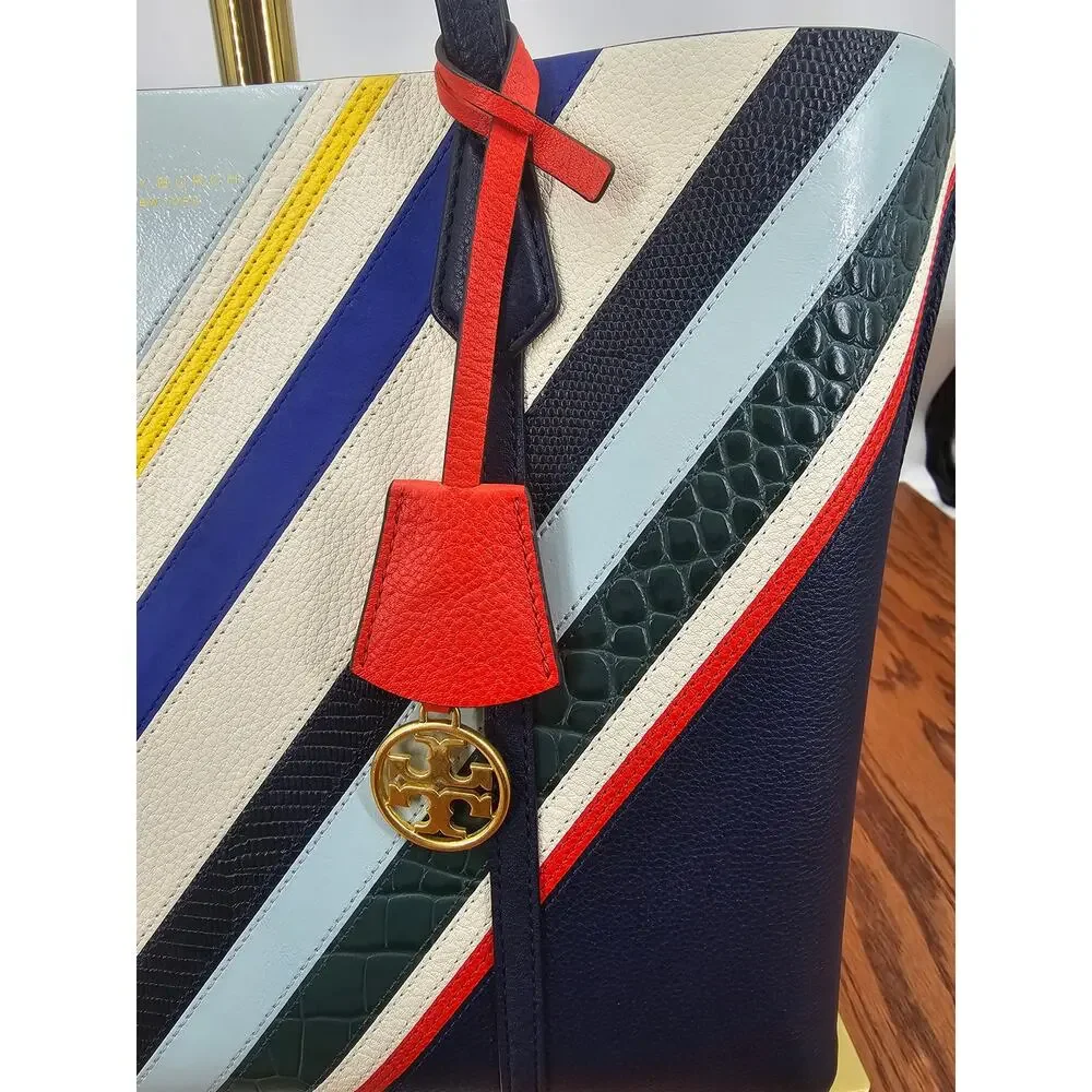 Tory Burch Perry Balloon Striped Triple Compartment Tote Bag